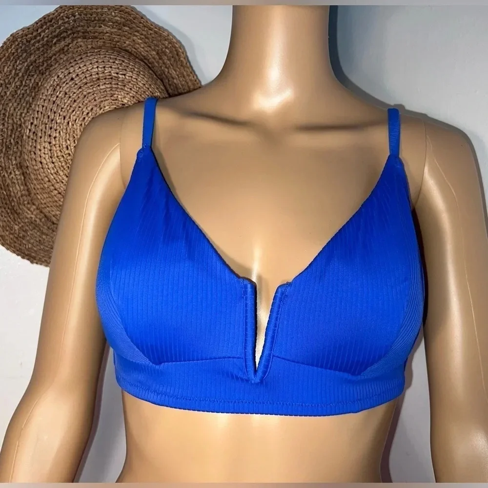 Shade &Shore, NWT, 34C, ribbed, royal blue Vwire‎ yoke, adjustable straps